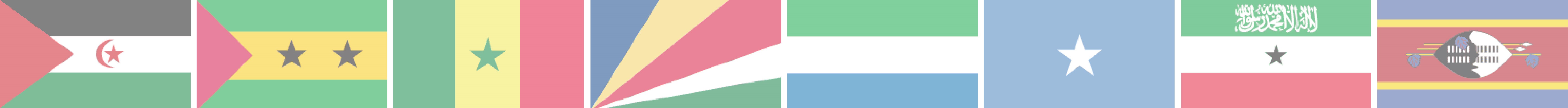 Flags of the world: Occidental Sahara, Sao Tome and Principe, Senegal, Seychelles, Sierra Leone, Somalia, Somaliland & Swaziland.