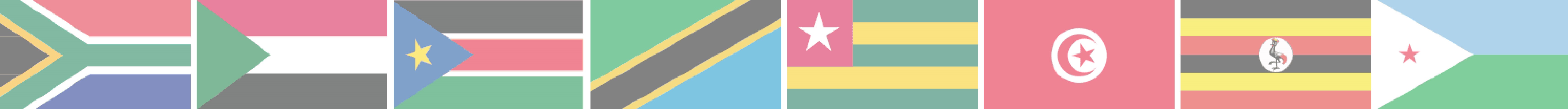 South Africa, Sudan, South Sudan, Tanzania, Togo, Tunez, Uganda & djibouti.