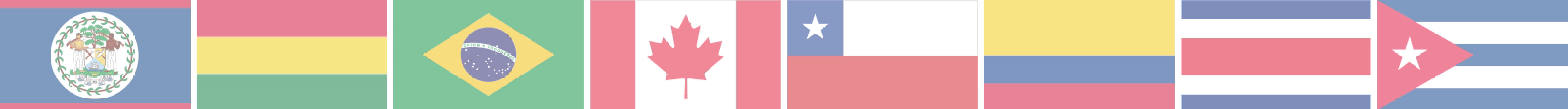 Flags of the world: Belize, Bolivia, Brazil, Canada, Chile, Colombia, Costa Rica & Cuba.