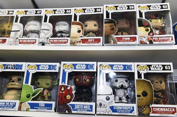 Collectible toys in boxes.